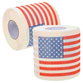 2 рулона рулонной бумаги с американским флагом, Туалетные принадлежности, Флаг США, Одноразовые салфетки из древесной массы, Туалетная бумага, Флаг США