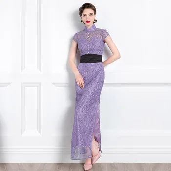 Высококачественное платье Cheongsam с измененным темпераментом, Новое Летнее Кружевное банкетное платье для женщин