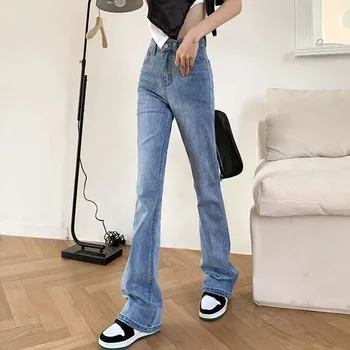 Модные женские джинсы, осенние новые расклешенные джинсы-стрейч, женские брюки-карандаш для бойфренда с высокой талией, брюки Harajuku