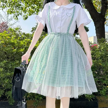 Японское Элегантное Летнее Женское Студенческое платье с воротником 