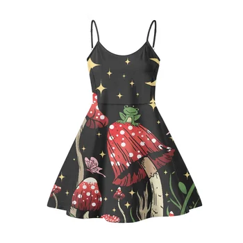 Летнее вечернее платье без рукавов с забавным рисунком грибов для девочек, роскошные Сексуальные облегающие платья-комбинации, Vestido De Mujer