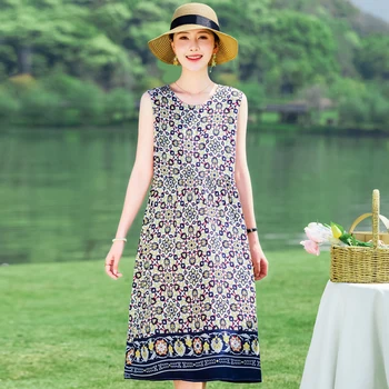 Шикарное и элегантное женское платье, лето 2023, повседневное длинное платье без рукавов с винтажным принтом для женщин, Корейская одежда высокого качества