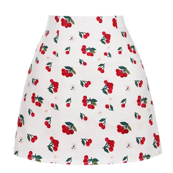 Модная летняя мини-юбка Для женщин с вишневым принтом, цветочные юбки трапециевидной формы, хлопковые повседневные пляжные Y2k Ретро Jupe Falda SS0008
