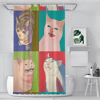 Четыре кота-мема Апокалипсиса, Занавески для душа в ванной, водонепроницаемая перегородка, Креативный домашний декор, Аксессуары для ванной комнаты