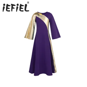 IEFiEL/ Детское балетное танцевальное платье для девочек, танцевальная одежда, халат с металлической вставкой, платье для празднования танцев Восхваления духа