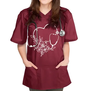 Женские медицинские униформы с сердечками большого размера, скрабы с длинными рукавами, униформа для медсестер, рабочая одежда для врачей с V-образным вырезом, Зимний больничный комбинезон