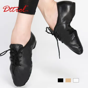 Черно-коричневые балетные кроссовки для джазовых танцев на шнуровке, Мягкие балетные туфли для джаза из натуральной кожи, Оксфордские танцевальные туфли для детей, девочек, детей