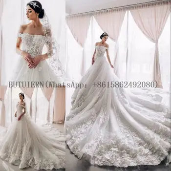 Белые свадебные платья трапециевидной формы с круглым вырезом и длинными рукавами, аппликации, свадебное платье в стиле Кантри, Vestido De Novia