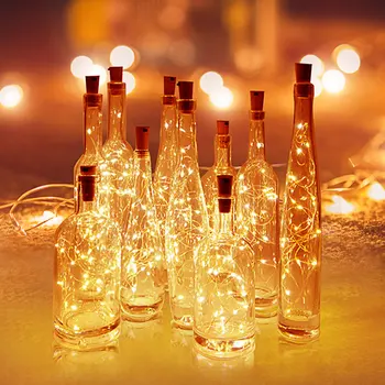 Гирлянда на батарейках, подсветка для винных бутылок с пробкой, медный провод 2 м, 20 светодиодов, Красочная гирлянда для вечеринки, свадебного декора.