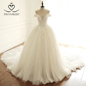 Свадебное платье с открытыми плечами 2023 г. Аппликации из бисера Принцесса Невеста Хрустальные Лебеди Sara A284 Vestido De Noiva