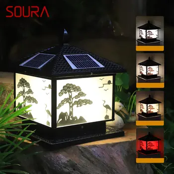 Светильник SOURA Solar Post Lamp Outdoor Vintage Pine Crane Decor Pillar Light LED Водонепроницаемый IP65 для домашнего крыльца во внутреннем дворе