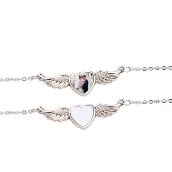 Металлическое сублимационное пустое ожерелье с теплопередачей, сердце, Крылья Ангела, заготовки, подвеска, Персонализированные украшения, ювелирные изделия для пар