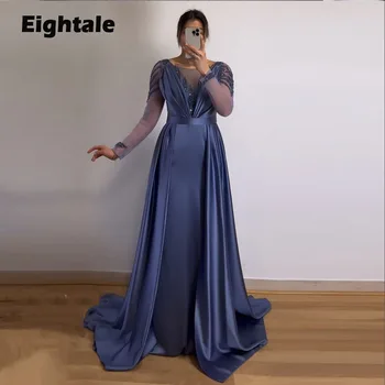 Вечернее платье Eightale синего цвета для свадебной вечеринки, расшитое бисером, с круглым вырезом и длинными рукавами, платья для выпускного вечера в стиле русалки, vestido elegante mujer para fiesta