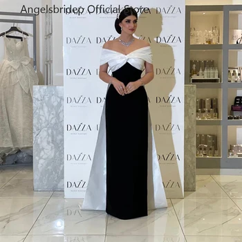 Angelsbridep, атласное платье русалки из Саудовской Аравии, черно-белое платье для выпускного вечера в Дубае, вечерние платья с открытыми плечами, вечерние халаты