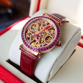 OBLVLO Новый дизайн Женские Автоматические часы со скелетом из розового золота Роскошные Женские механические наручные часы со стразами Relogio Feminino