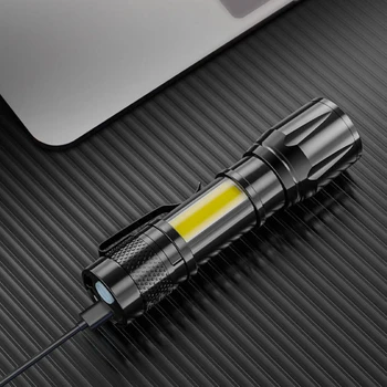 XPE + COB LED Мощный фонарик со встроенным аккумулятором 400 мАч, USB перезаряжаемый фонарик