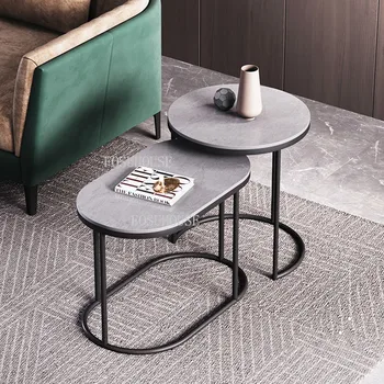 Легкая роскошная комбинация столиков из каменной плиты, Простая современная мебель для гостиной, диван, боковой шкаф, Круглые маленькие журнальные столики