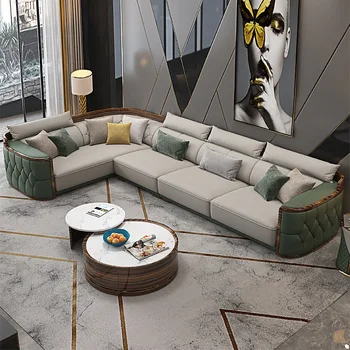 Современные легкие роскошные левые и правые диваны, кожаные диваны-шезлонги, 123 комбинированных дивана с кнопками