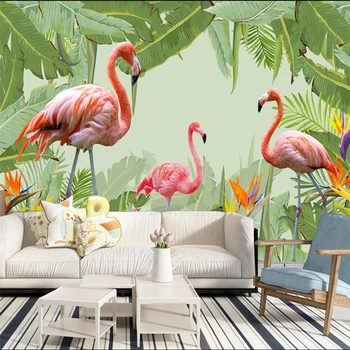 фотообои wellyu Обои на заказ С ручной росписью тропический лес Фон фламинго обои для стен