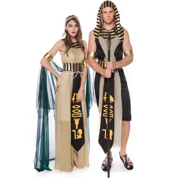 Карнавальная вечеринка Взрослая пара Средневековая Греческая мифология Египетский фараон Костюм Клеопатры Косплей Маскарадный костюм на Хэллоуин
