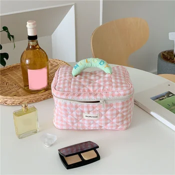 Решетчатая сумка для хранения косметики Ins Дорожная сумка для стирки, сумка-тоут на молнии, вместительная сумка для ухода за кожей, органайзер для макияжа ярких цветов