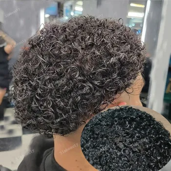 Мужской афроамериканский парик Afro 18 мм, кудрявый, из прочной кожи, с системой человеческих волос на основе полиуретана, естественный протез