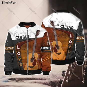 Мужская зимняя стеганая хлопчатобумажная куртка-бомбер с 3D принтом Love Guitar, мужская Ветрозащитная верхняя одежда, женские летные куртки