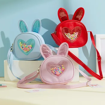 Детский мини-клатч с мультяшными заячьими ушками, детские кожаные кошельки и сумочки, мешочек для монет для маленьких девочек, сумка через плечо