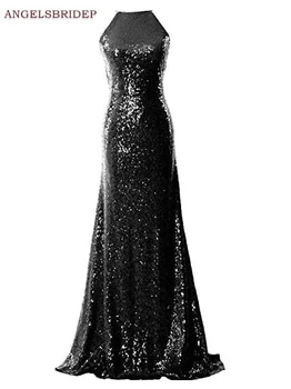Платья для выпускного вечера в стиле русалки с высоким воротом ANGELSBRIDEP, праздничное сексуальное вечернее платье в пол, расшитое блестками, с открытой спиной