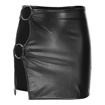 Женская юбка-карандаш с разрезом по бокам с уплотнительным кольцом, модная мини-юбка из искусственной кожи с вырезами, костюм для вечеринки в ночном клубе, сексуальные мини-юбки