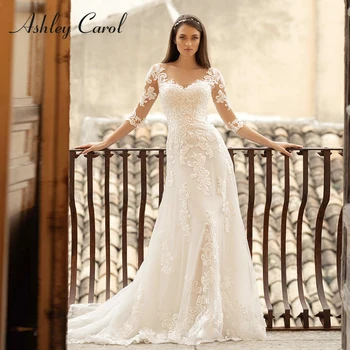 Свадебное платье Русалки Эшли Кэрол 2022 Гламурная аппликация в виде сердечка, винтажное свадебное платье невесты на пуговицах с длинным рукавом