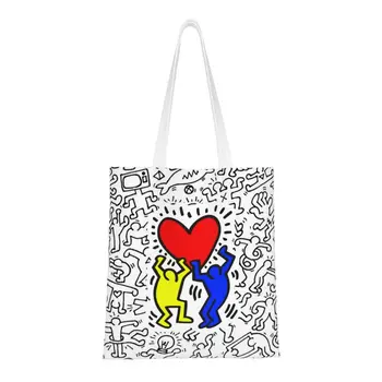 Абстрактная геометрическая хозяйственная сумка Haring Keiths, женская холщовая сумка через плечо, моющиеся сумки для покупок в стиле поп-арт.