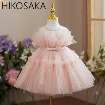 Тюлевое платье принцессы с цветочным узором для маленьких девочек, Элегантное бальное платье для первого Крещения на День рождения Без рукавов, детское свадебное вечернее вечернее платье
