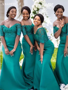 Robe Du Soiree Длинные Платья Подружек Невесты в Нигерийском стиле с Драконом и Зеленой Русалочкой 2022 года с Коротким Рукавом для Чернокожих Девочек Vestido De Fiesta De Boda