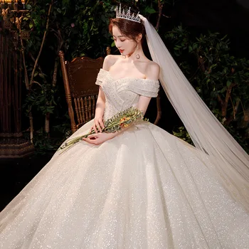 Внешнеторговое Свадебное платье 2022 года, Темперамент Невесты, Шампанское, Платье в стиле Звездной принцессы на одно плечо, Порм-платье