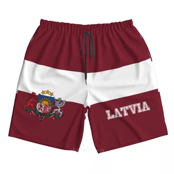 Летний полиэстер 2023, Флаг страны Латвия, мужские пляжные шорты с 3D принтом, Летние брюки для бега с карманами