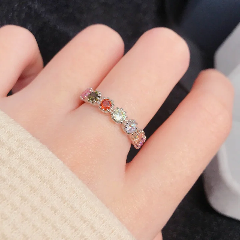 Женское открытое кольцо из серебра 925 пробы, красочный циркон, Обручальное кольцо, подарок на свадьбу, серебряное ювелирное кольцо 1