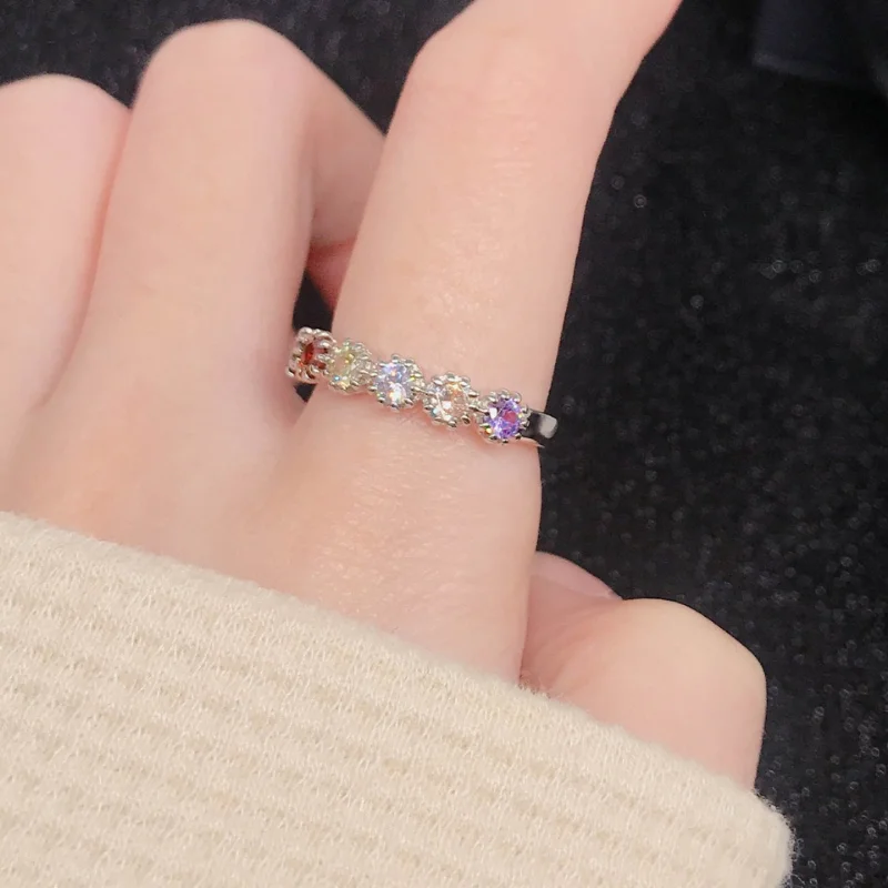 Женское открытое кольцо из серебра 925 пробы, красочный циркон, Обручальное кольцо, подарок на свадьбу, серебряное ювелирное кольцо 2
