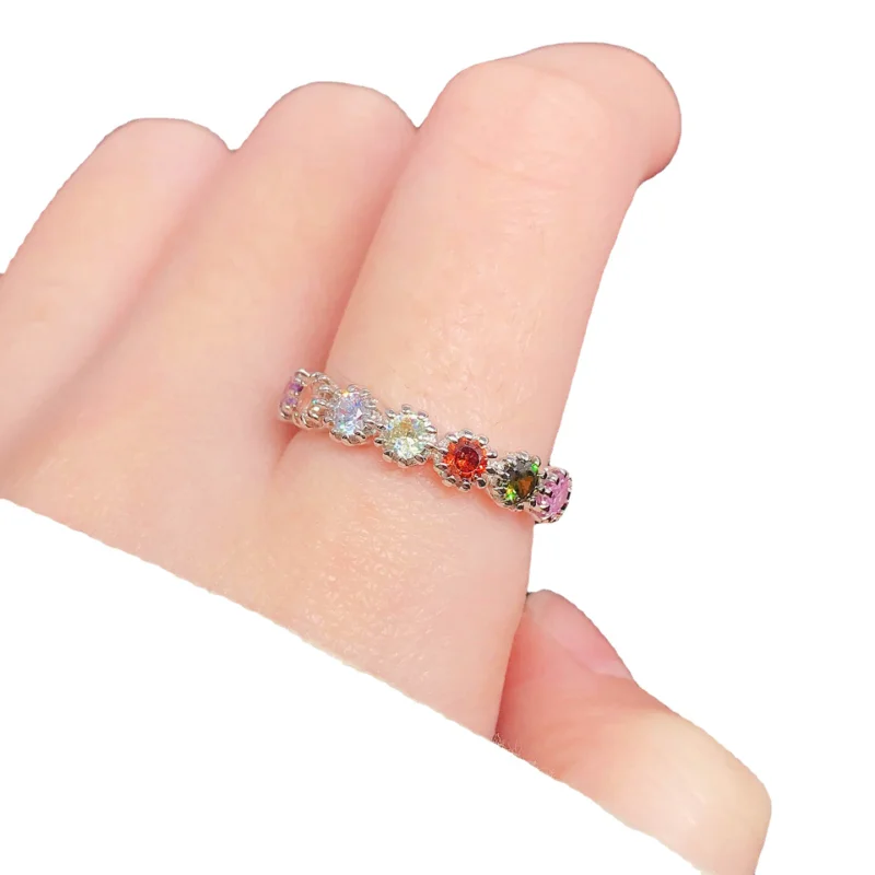 Женское открытое кольцо из серебра 925 пробы, красочный циркон, Обручальное кольцо, подарок на свадьбу, серебряное ювелирное кольцо 3
