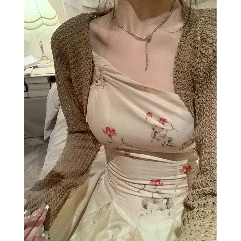 Женское платье, короткая юбка абрикосового цвета, летняя новинка, модное платье в китайском стиле с подтяжками, женское дизайнерское платье, бальное платье, короткая юбка 5