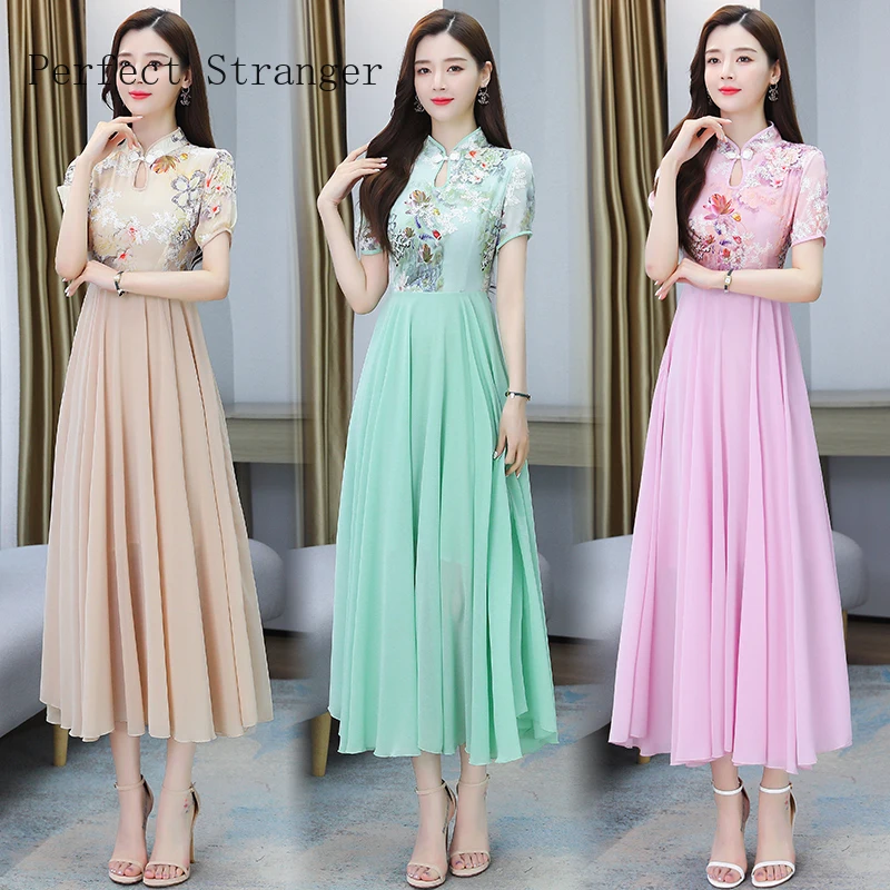 Женское платье Шифоновое Цветочное Vestido Maxi Cheongsam 4XL Boho Summer Sukienka Ropa Mujer Robe Longue Femme Chic Vestidos 3