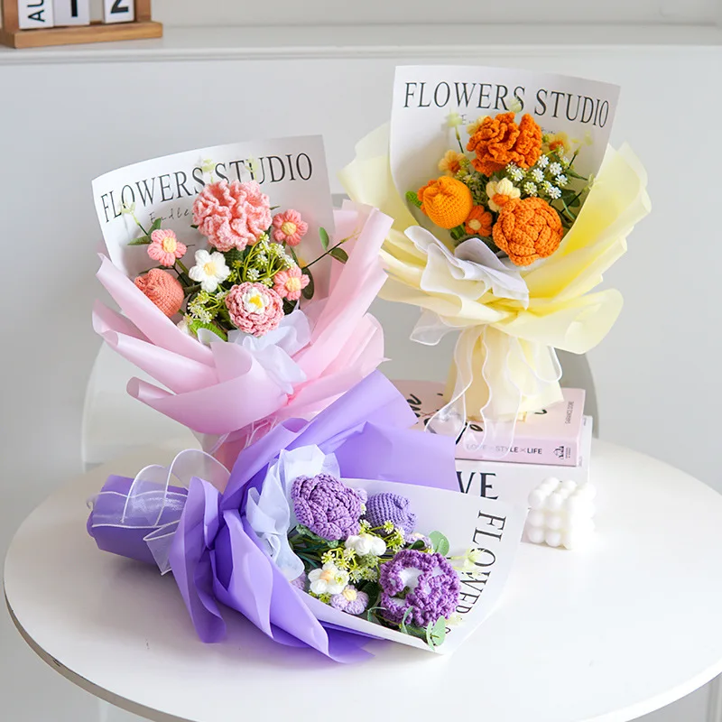 Искусственные цветы, имитация пряжи ручной вязки, Комбинированный букет, Готовые Аксессуары для украшения обеденного стола на день рождения 0