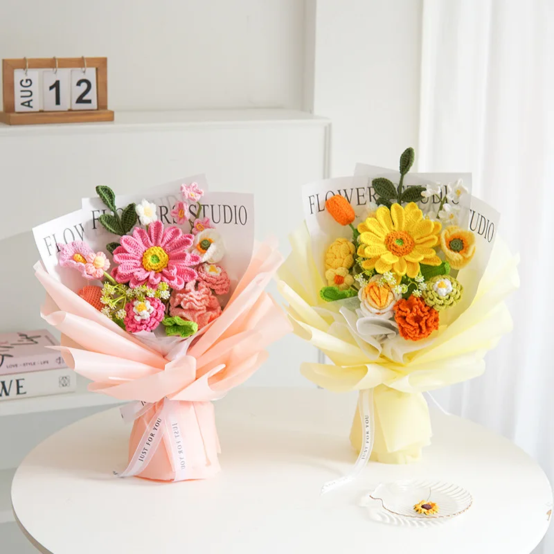 Искусственные цветы, имитация пряжи ручной вязки, Комбинированный букет, Готовые Аксессуары для украшения обеденного стола на день рождения 2
