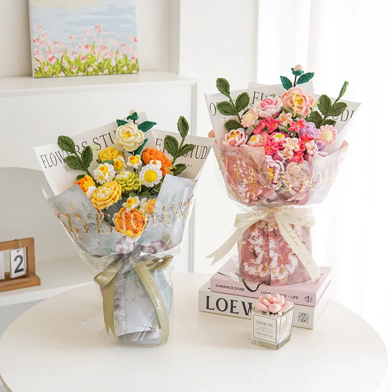 Искусственные цветы, имитация пряжи ручной вязки, Комбинированный букет, Готовые Аксессуары для украшения обеденного стола на день рождения 3