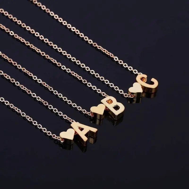 Крошечное ожерелье в форме сердца, колье с буквенным названием золотого цвета, Простые ожерелья из нержавеющей стали для женщин, Подвеска, Подарок для пары ювелирных изделий 3
