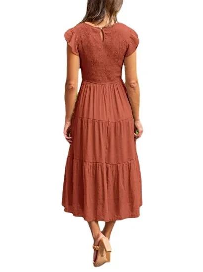 Летнее женское богемное платье средней длины с летящими рукавами, модные элегантные шикарные платья для женщин 5
