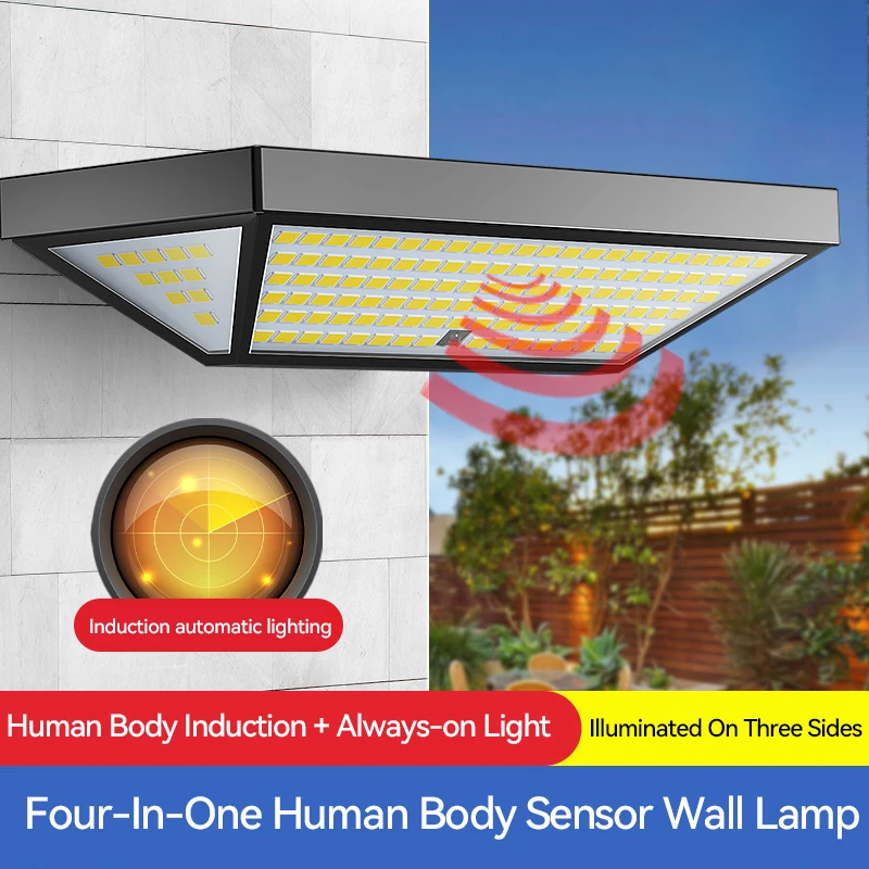 Наружный солнечный настенный прожектор SAMAN, Индукция человеческого тела с дистанционным управлением, Водонепроницаемый IP65 светодиодный светильник для внутреннего двора 1
