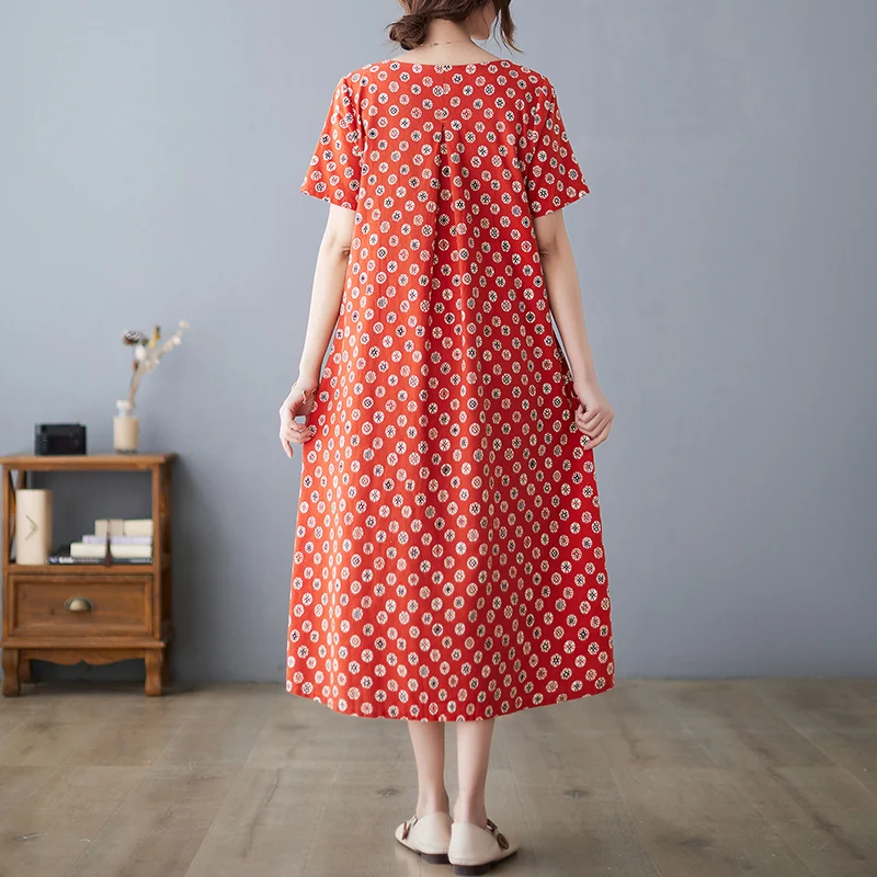 Новое поступление 2022 года, Мягкое уютное Свободное летнее платье с цветочным принтом, Офисное женское рабочее платье, женское повседневное красное платье миди для путешествий 4