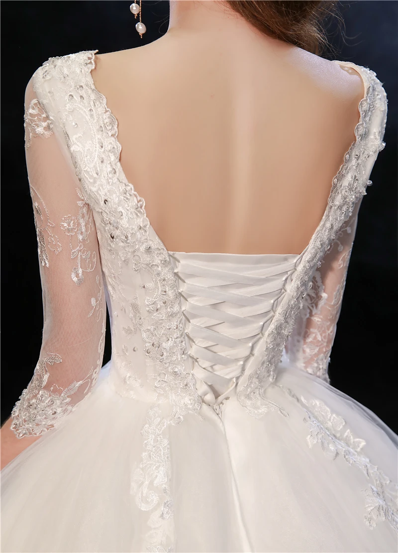 Свадебное платье Y & M Novias Sweet, новейшее кружевное платье с V-образным вырезом и коротким рукавом, с кружевной спинкой, свадебное платье для невесты, реальное фото 5
