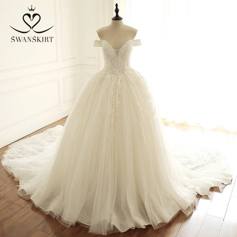Свадебное платье с открытыми плечами 2023 г. Аппликации из бисера Принцесса Невеста Хрустальные Лебеди Sara A284 Vestido De Noiva 0